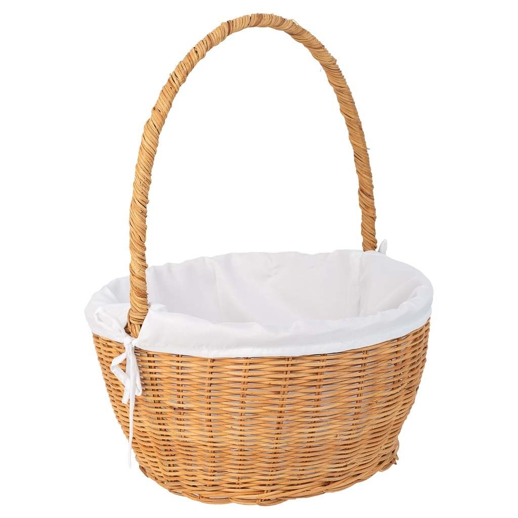 Cesta redonda de medula con forro marrón 28x28x15-33