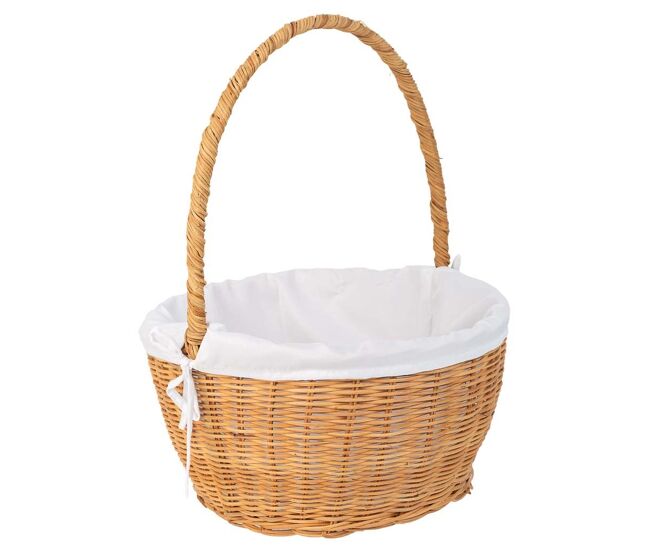 Cesta redonda de medula con forro marrón 28x28x15-33