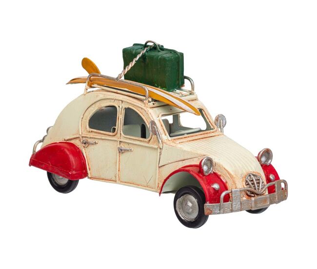 Coche de metal con decoración en color marrón mide 16.5x7.5x9.5h cm
