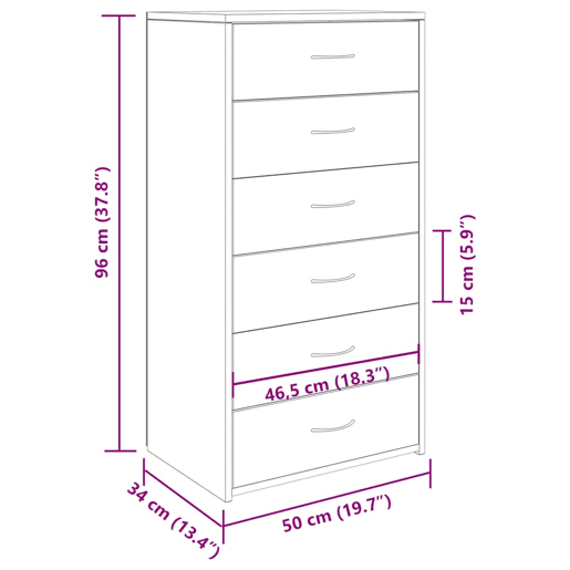 vidaXL Aparador com 6 gavetas 50x34x96 cm deriv. madeira madeira velha