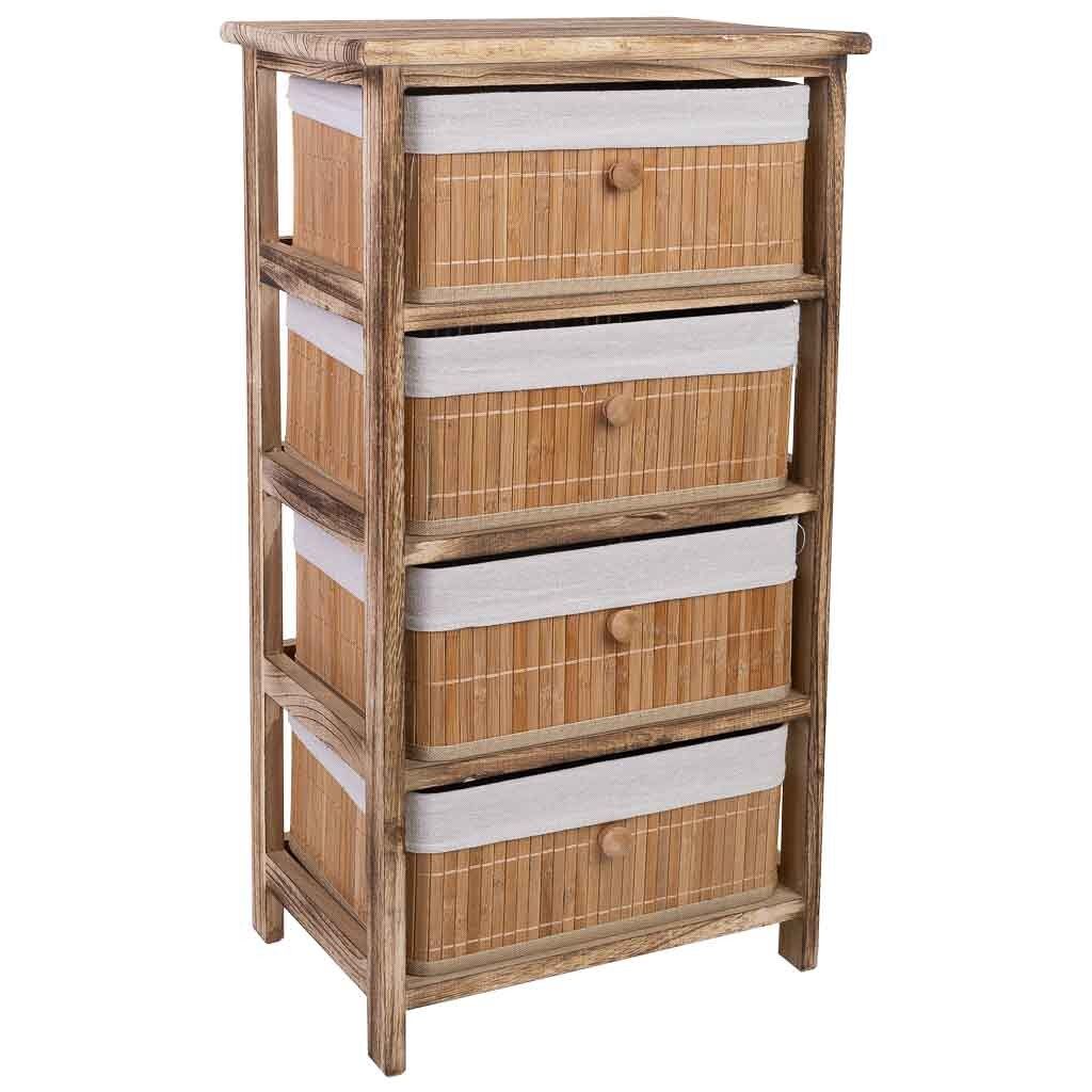 Cajonera de madera con 4 cajones de bambu forrados 40 Marrón