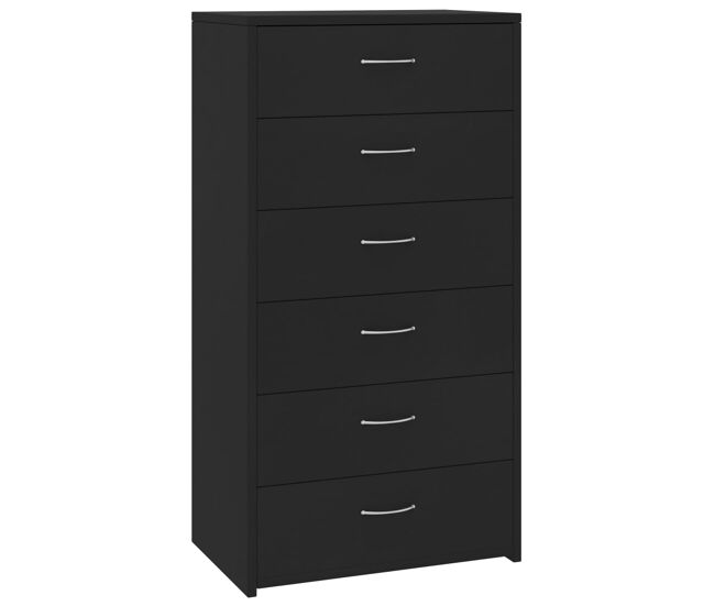 Vidaxl aparador con 6 cajones madera contrachapada negro 50x34x96 cm