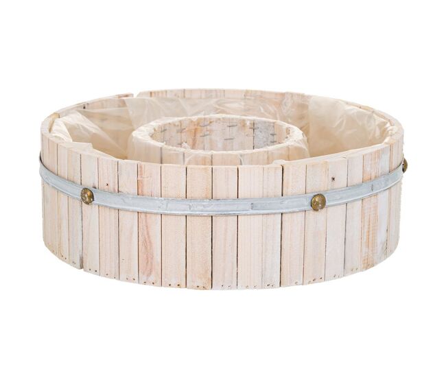 Cesto redondo de madera marrón 40x40x12