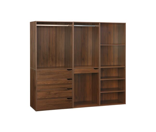 Vestidor modular de 3 elementos, nepal, nogal, 200x45x180 cm