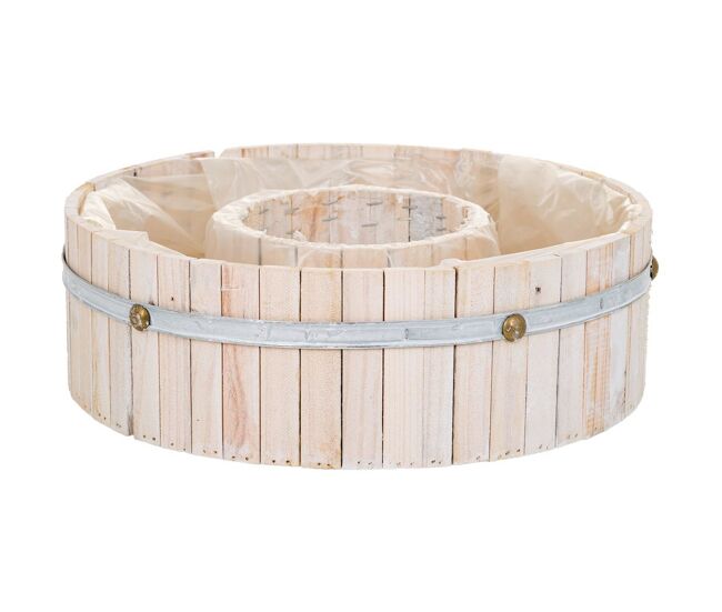 Cesto redondo de madera marrón 36x36x11