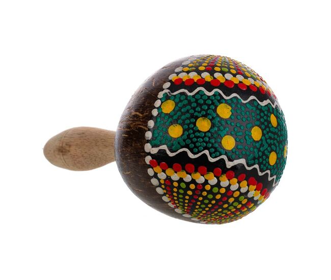 Maraca de coco colores surtidos 10x10x20