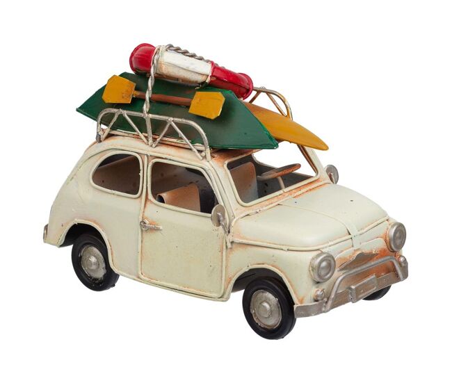Coche de metal con decoración en color marrón mide 15x7.5x10.5h cm