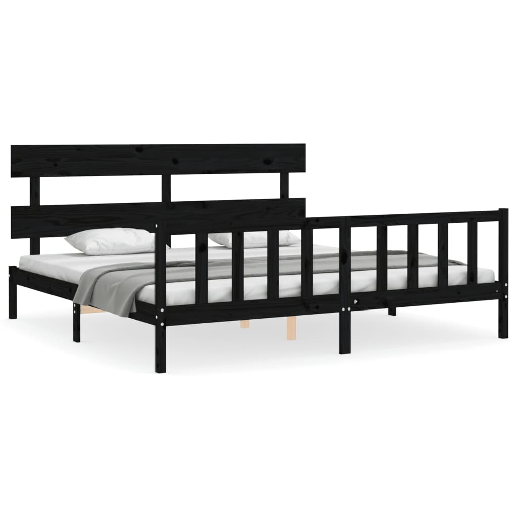 Estructura de cama con cabecero madera maciza negro 200x200 cm con cabecero y pie de cama