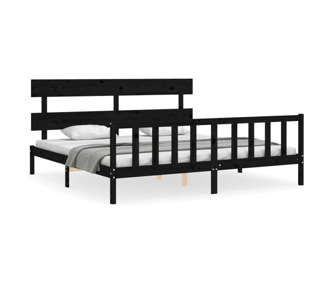 Estructura de cama con cabecero madera maciza negro 200x200 cm con cabecero y pie de cama