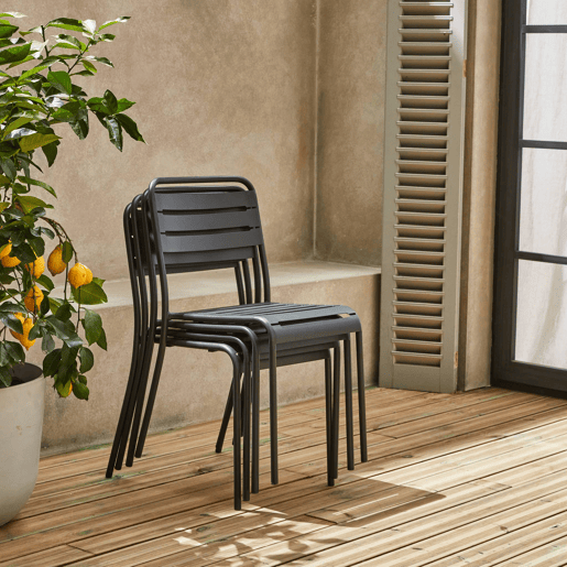 Cadeira de jardim em aço, set de 4, Amelia, Antracite, 44x52x79 cm