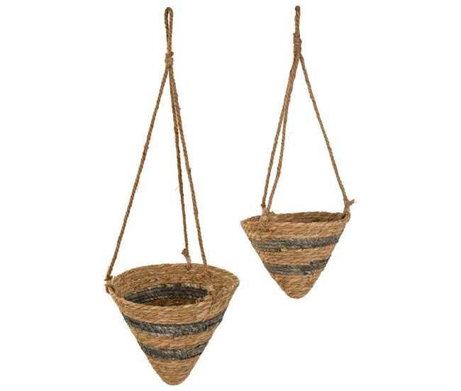 Cestos colgantesde fibra natural marrones d26x25h-d22x18