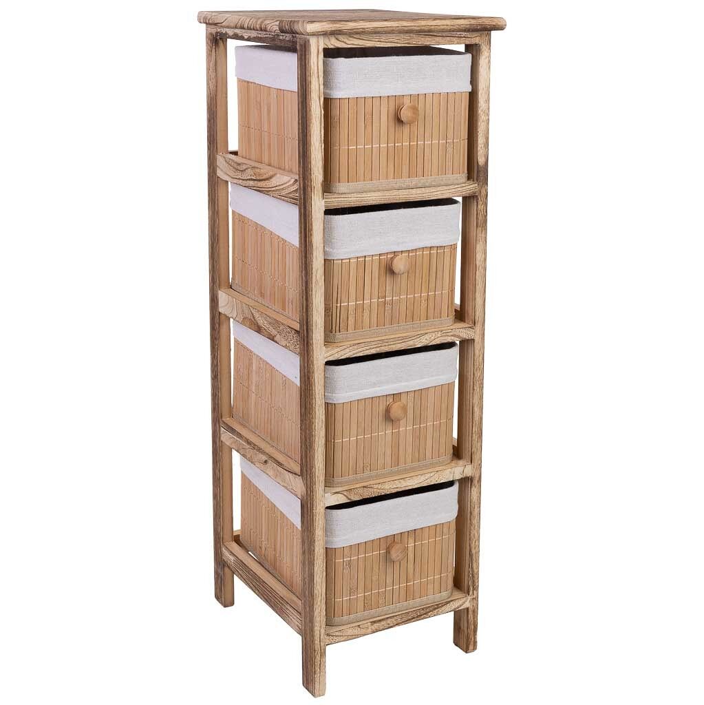 Cajonera de madera con 4 cajones de bambu forrados 26