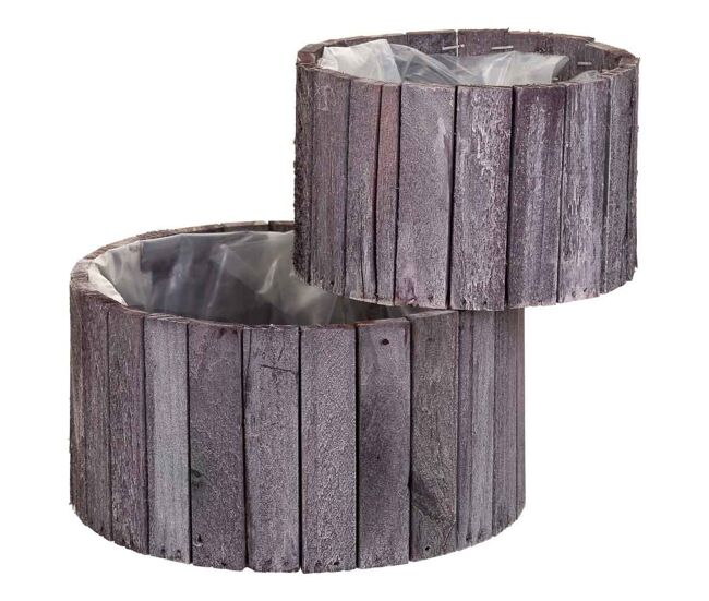 Set 2 cestos redondos de madera grises