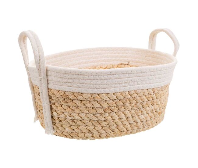 Cesto blanco de cuerda trenzada 36x26x16