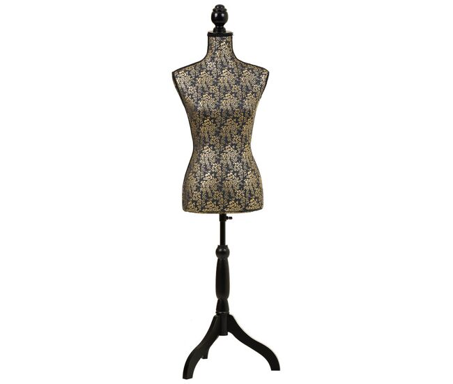 Maniquí de madera y espuma forrado de tela dorado 24x37,5x168