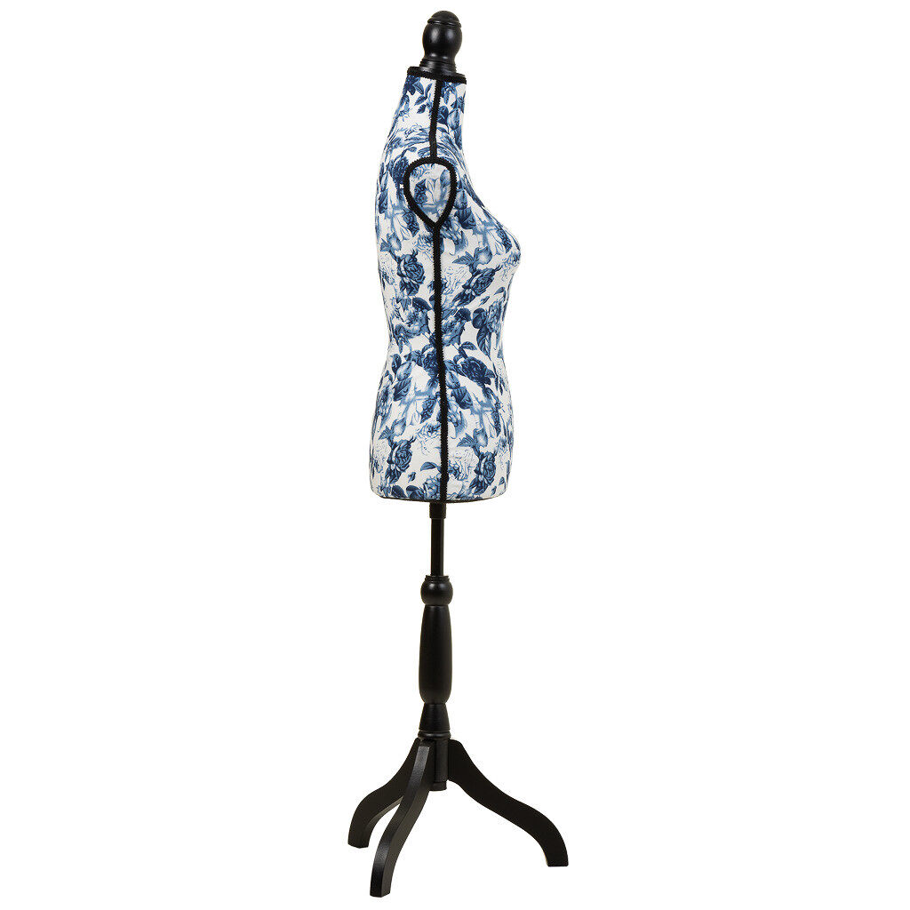 Maniquí de madera y espuma forrado de tela azul 24x37,5x168