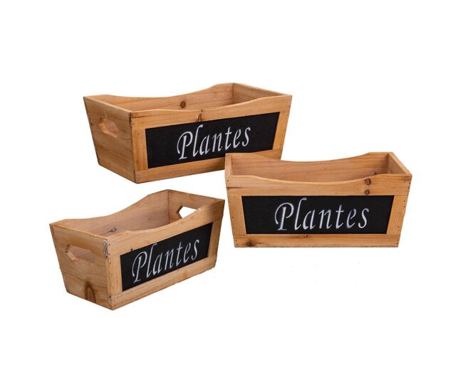 Set de 3 cajas de madera marrón