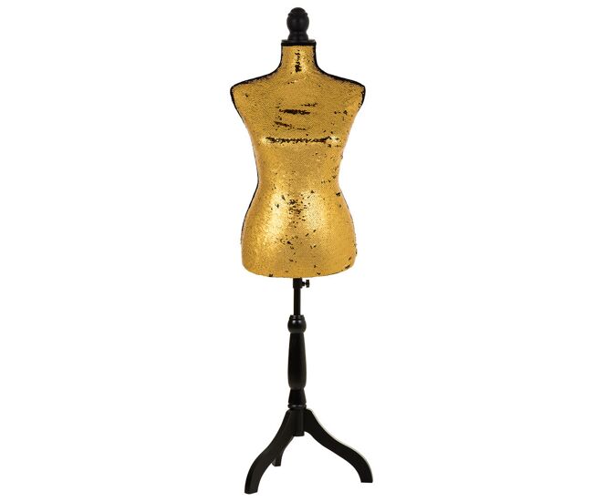 Maniquí de madera y espuma forrado de tela dorado 24x37,5x168h cm