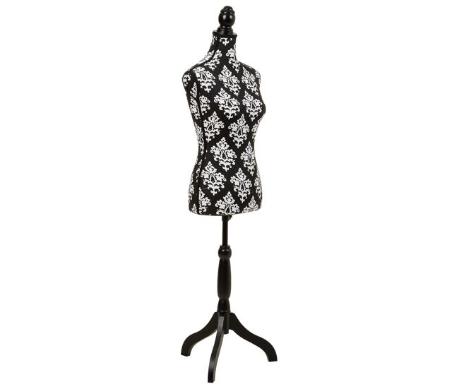 Maniquí de madera y espuma forrado de tela negro 24x37,5x168