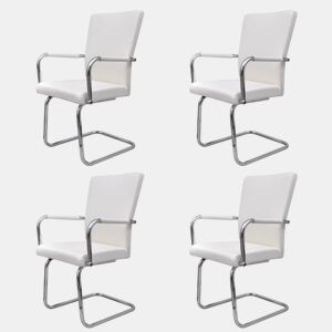 vidaXL Cadeiras de jantar cantilever 4 pcs couro artificial branco