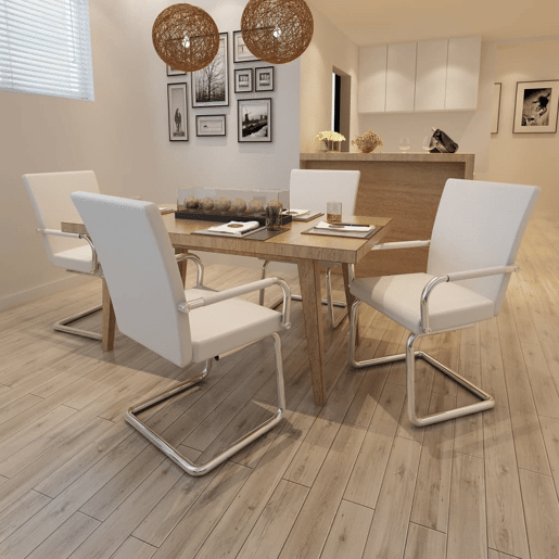 vidaXL Cadeiras de jantar cantilever 4 pcs couro artificial branco