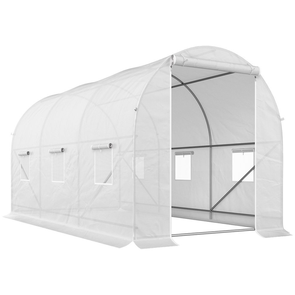Outsunny invernadero de exterior 3,5x2x2 m invernadero de túnel con 6 ventanas de malla y puerta enrollable con cremallera invernadero de huerto anti-uv para patio jardín blanco