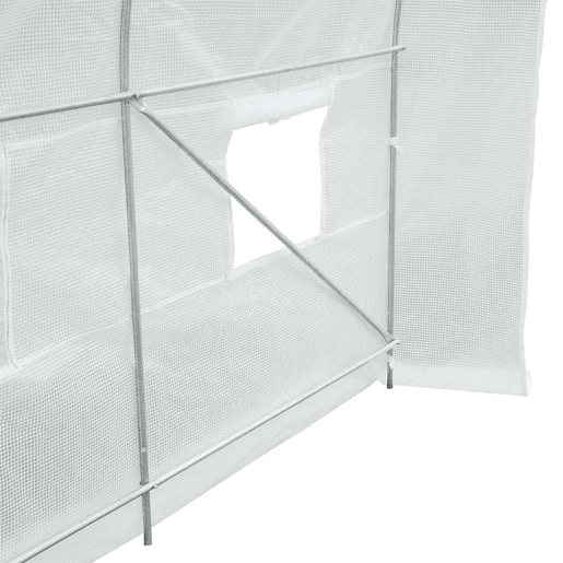 Outsunny Estufa de Jardim 350x200x200 cm Estufa de Túnel com Porta Enrolável e 6 Janelas Cobertura de PE 140 gm² Estrutura de Metal para Cultivo de Plantas Verduras Branco