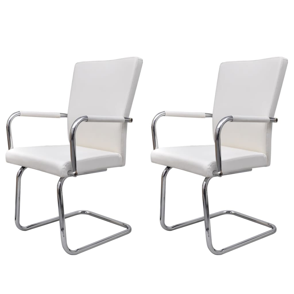 Vidaxl sillas de comedor voladizas 2 unidades cuero sintético blanco