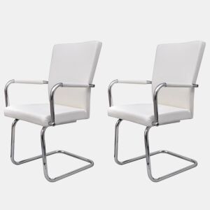 vidaXL Cadeiras de jantar cantilever 2 pcs couro artificial branco