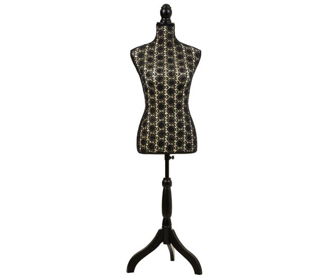 Maniquí de madera y espuma forrado de tela negro 24x37,5x168