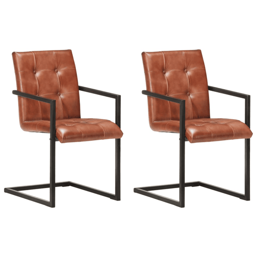 vidaXL Cadeiras de jantar cantilever 2 pcs couro genuĂno castanho vidaXL Cadeiras de jantar cantilever 2 pcs couro genuĂno castanho