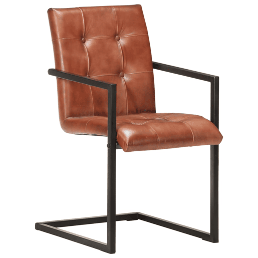 vidaXL Cadeiras de jantar cantilever 2 pcs couro genuĂno castanho vidaXL Cadeiras de jantar cantilever 2 pcs couro genuĂno castanho
