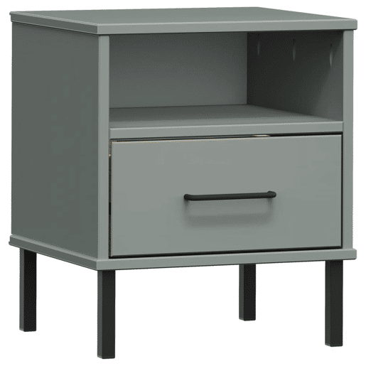 vidaXL Mesa cabeceira c pernas de metal OSLO pinho maciço cinzento