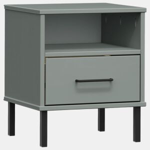 vidaXL Mesa cabeceira c pernas de metal OSLO pinho maciço cinzento