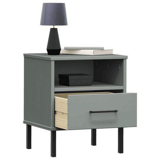 vidaXL Mesa cabeceira c pernas de metal OSLO pinho maciço cinzento