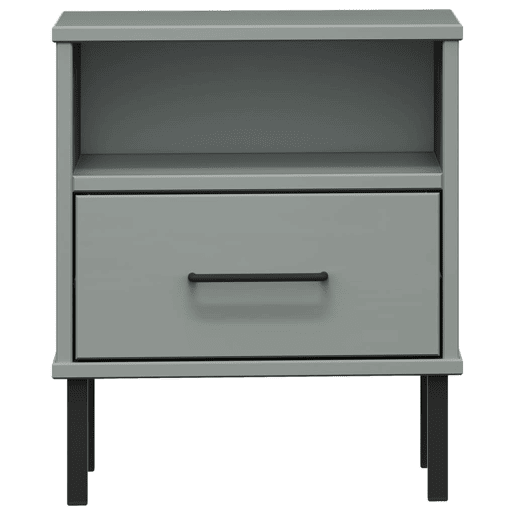 vidaXL Mesa cabeceira c pernas de metal OSLO pinho maciço cinzento