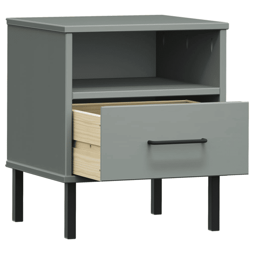 vidaXL Mesa cabeceira c pernas de metal OSLO pinho maciço cinzento