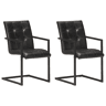 vidaXL Cadeiras de jantar cantilever 2 pcs couro genuíno preto