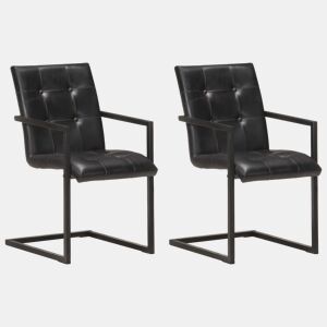 vidaXL Cadeiras de jantar cantilever 2 pcs couro genuíno preto