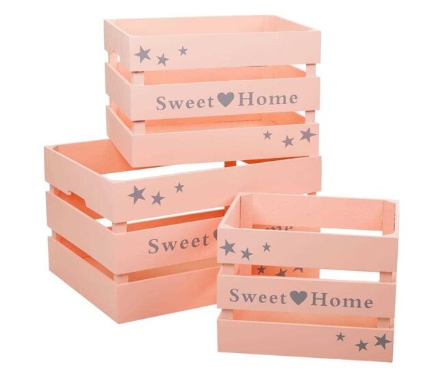 Set 3 cajónes de madera lacada rosas