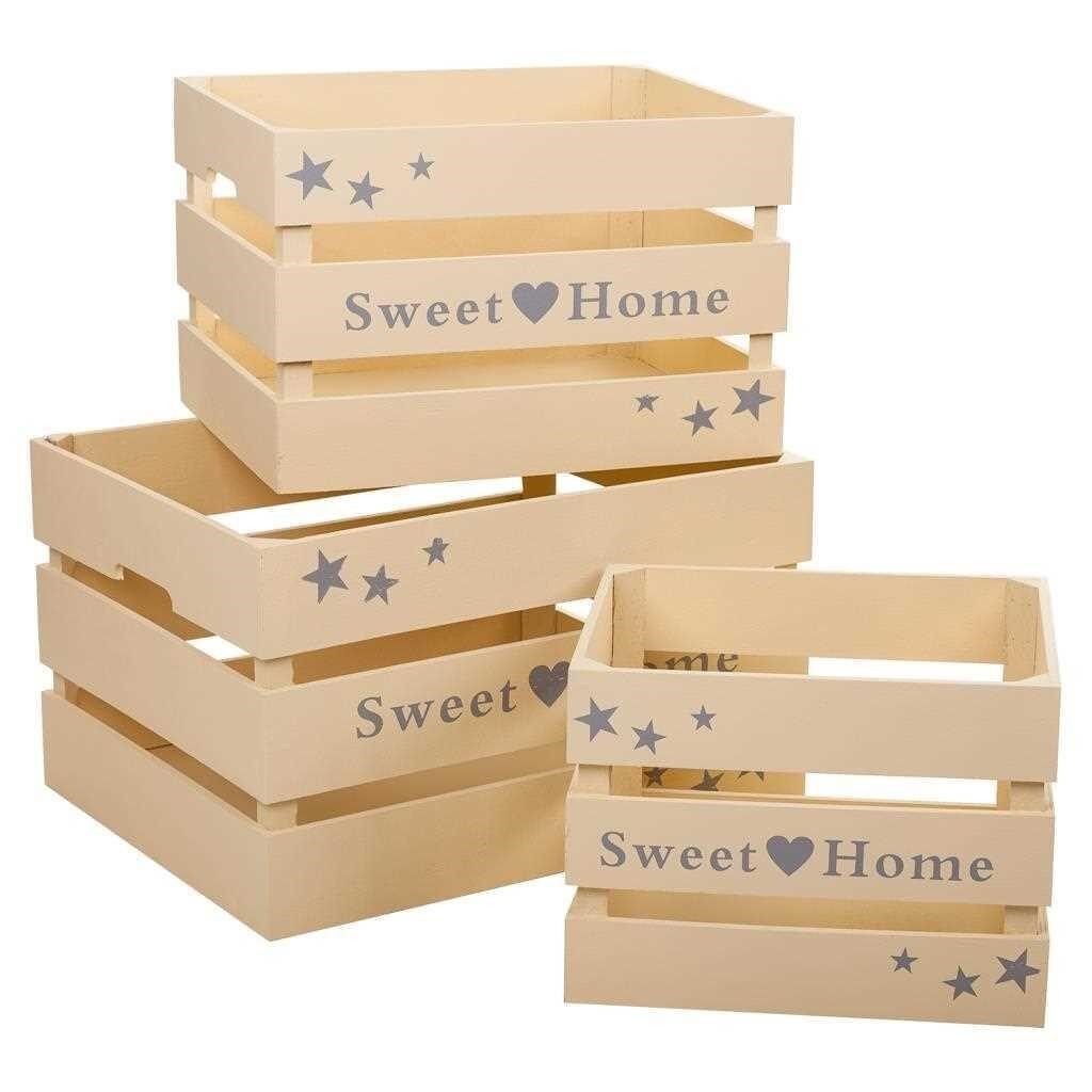 Set 3 cajónes de madera lacada color beige