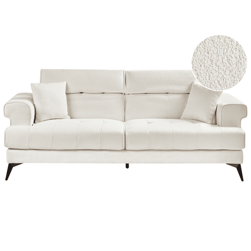 Sofá SKIVE Bouclé Branco 3 lugares