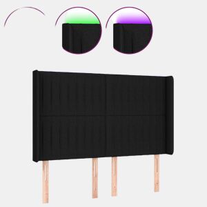 vidaXL Cabeceira de cama c luzes LED tecido 147x16x118128 cm preto
