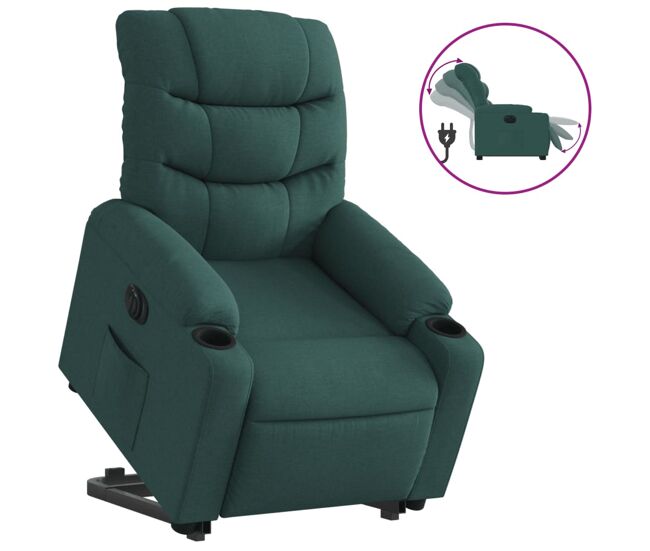 Vidaxl sillón eléctrico reclinable elevable de tela verde oscuro