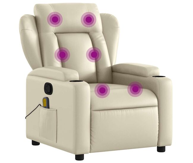Vidaxl sillón reclinable de masaje cuero sintético crema