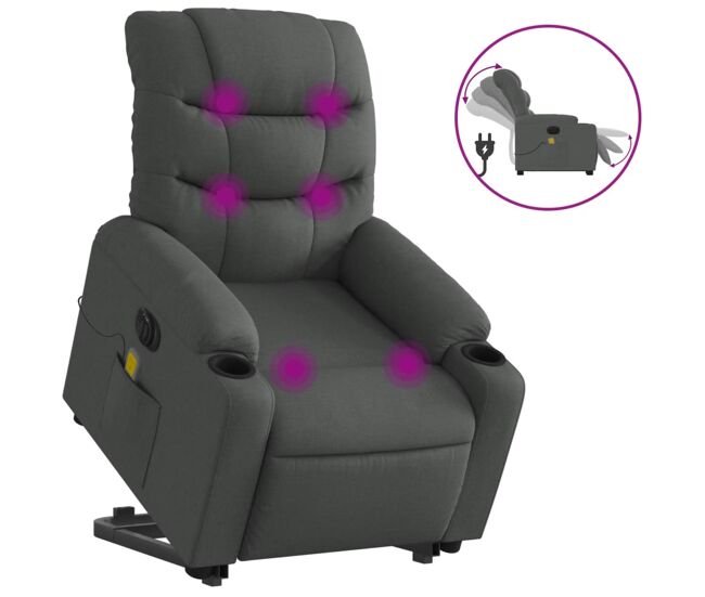 Vidaxl sillón de masaje eléctrico reclinable elevable tela gris oscuro