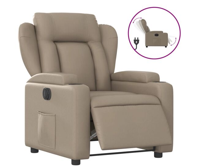 Vidaxl sillón reclinable eléctrico de cuero sintético color capuchino