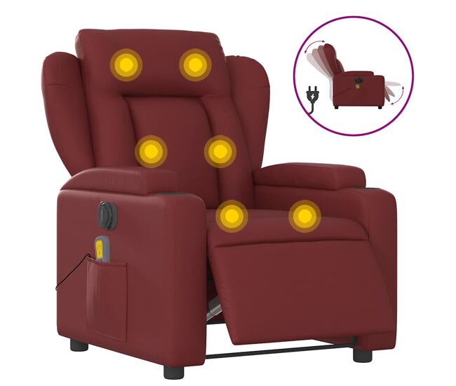 Vidaxl sillón de masaje reclinable de cuero artificial rojo tinto