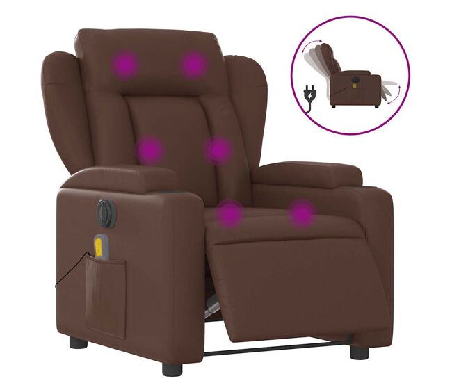 Vidaxl sillón de masaje reclinable eléctrico cuero sintético marrón