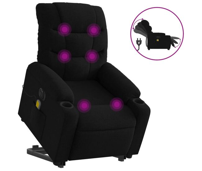 Vidaxl sillón de masaje eléctrico reclinable elevable tela negro